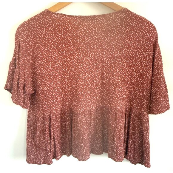 Papercrane Womens Rust Red Babydoll Blouse S Prairie Cottagecore Flowy Ruffle - Picture 2 of 8